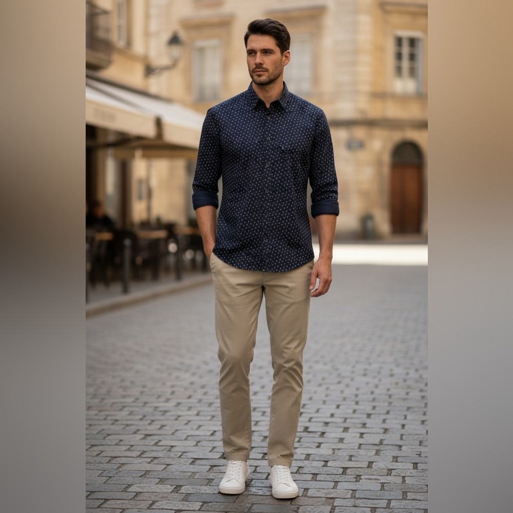 Julian & Mark Geo Dot Shirt Large NWOT | Stretch Cotton Button Front Modern